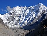 Rolwaling 05 13 Bigphera Go Shar From Kabug Bigphera Go Shar (6729m) shines in the afternoon sun above the Trakarding Glacier, seen from the terminal moraine above Kabug.